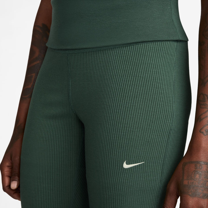 Womens Nike Sportswear Chill Knit Mid Rise Tight Ribbed Trousers - Fir/Sail 2
