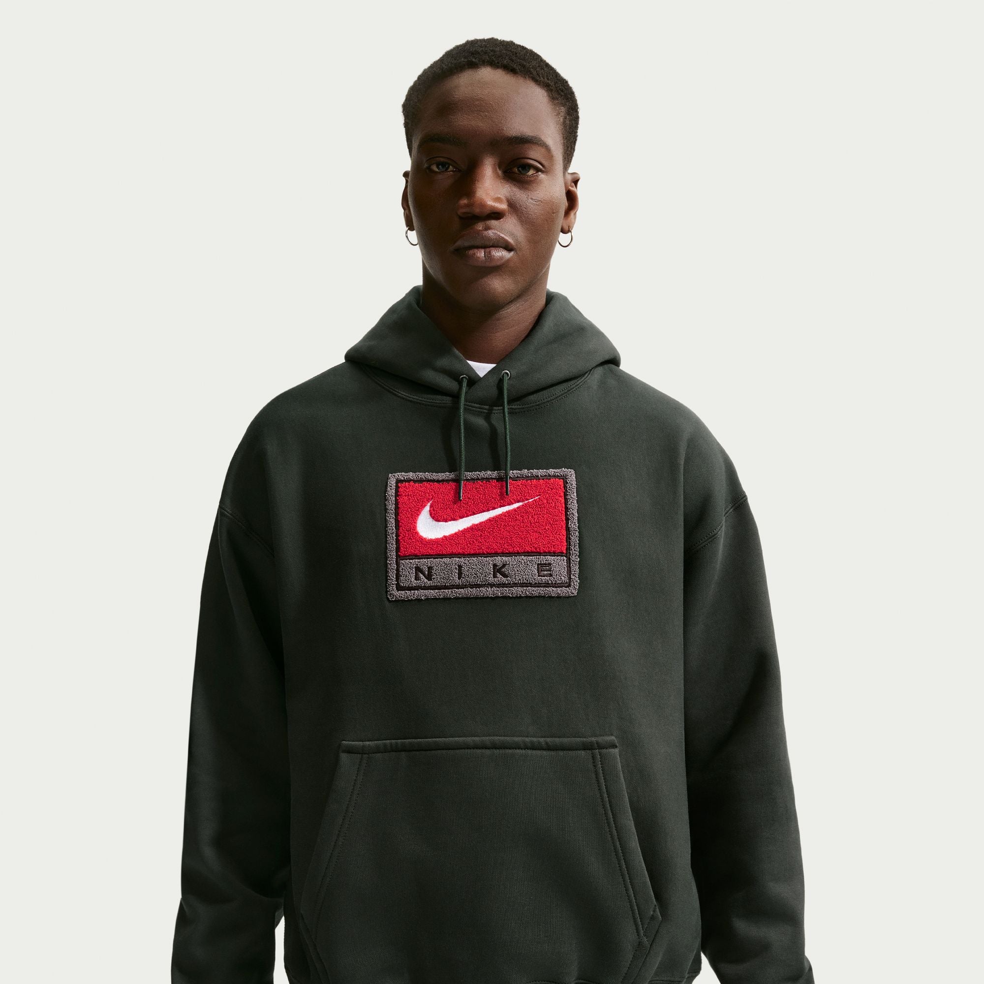 Men's Nike Solo Swoosh Fleece Pullover Hoodie - Black Spruce/White 1