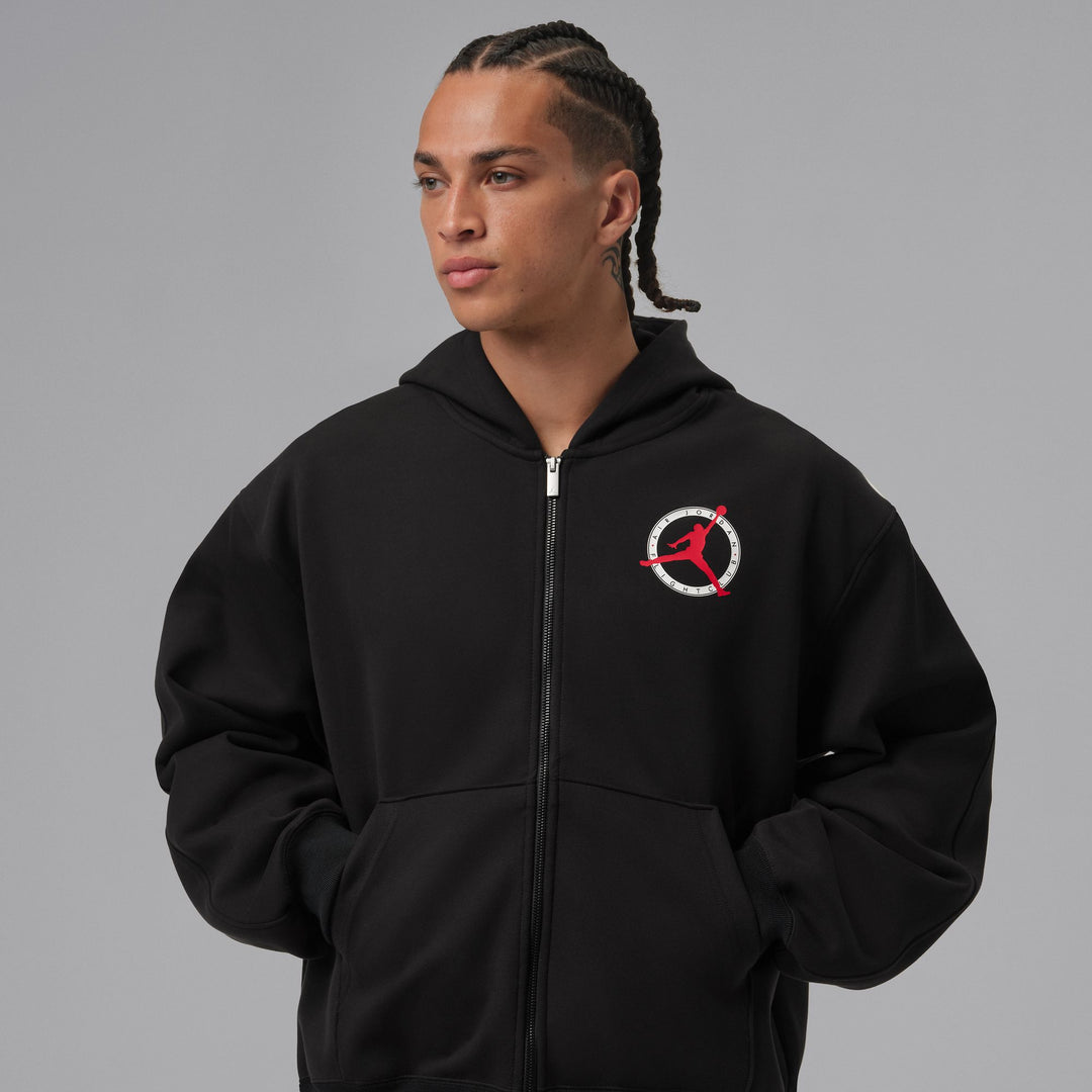 Men's Jordan Flight Club Fleece Full-Zip Knit Hoodie - Black 1