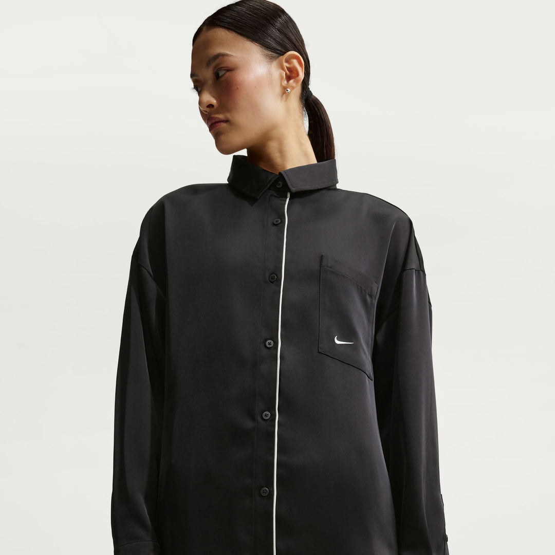 Women's Nike Sportswear Oversized Satin Long-Sleeve Top - Black/Sail 1