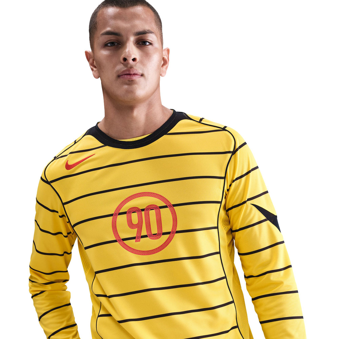 Men's Nike Total 90 Dri-FIT Long-Sleeve Soccer Top - Tour Yellow/Black/Sport Red 1