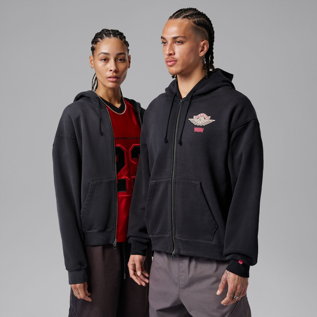 Unisex Jordan x Levis Full-Zip Hoodie - Black/Pale Ivory/Gym Red 1
