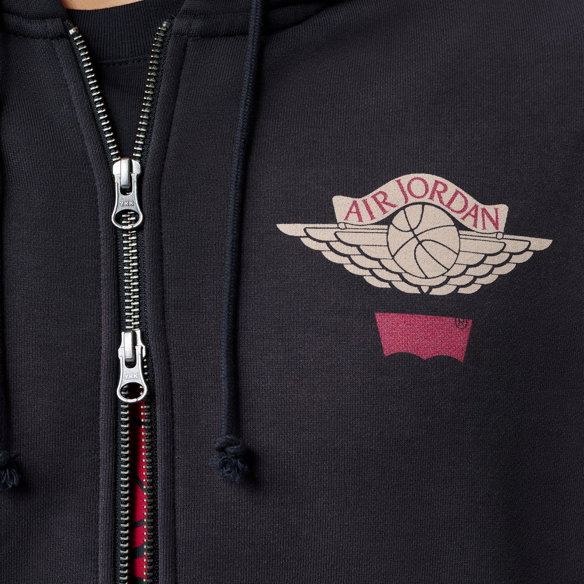 Unisex Jordan x Levis Full-Zip Hoodie - Black/Pale Ivory/Gym Red