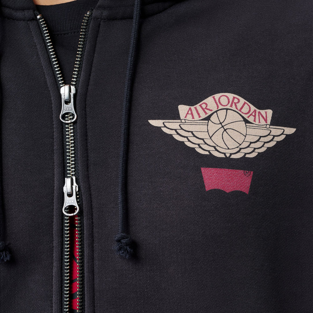 Unisex Jordan x Levis Full-Zip Hoodie - Black/Pale Ivory/Gym Red 3