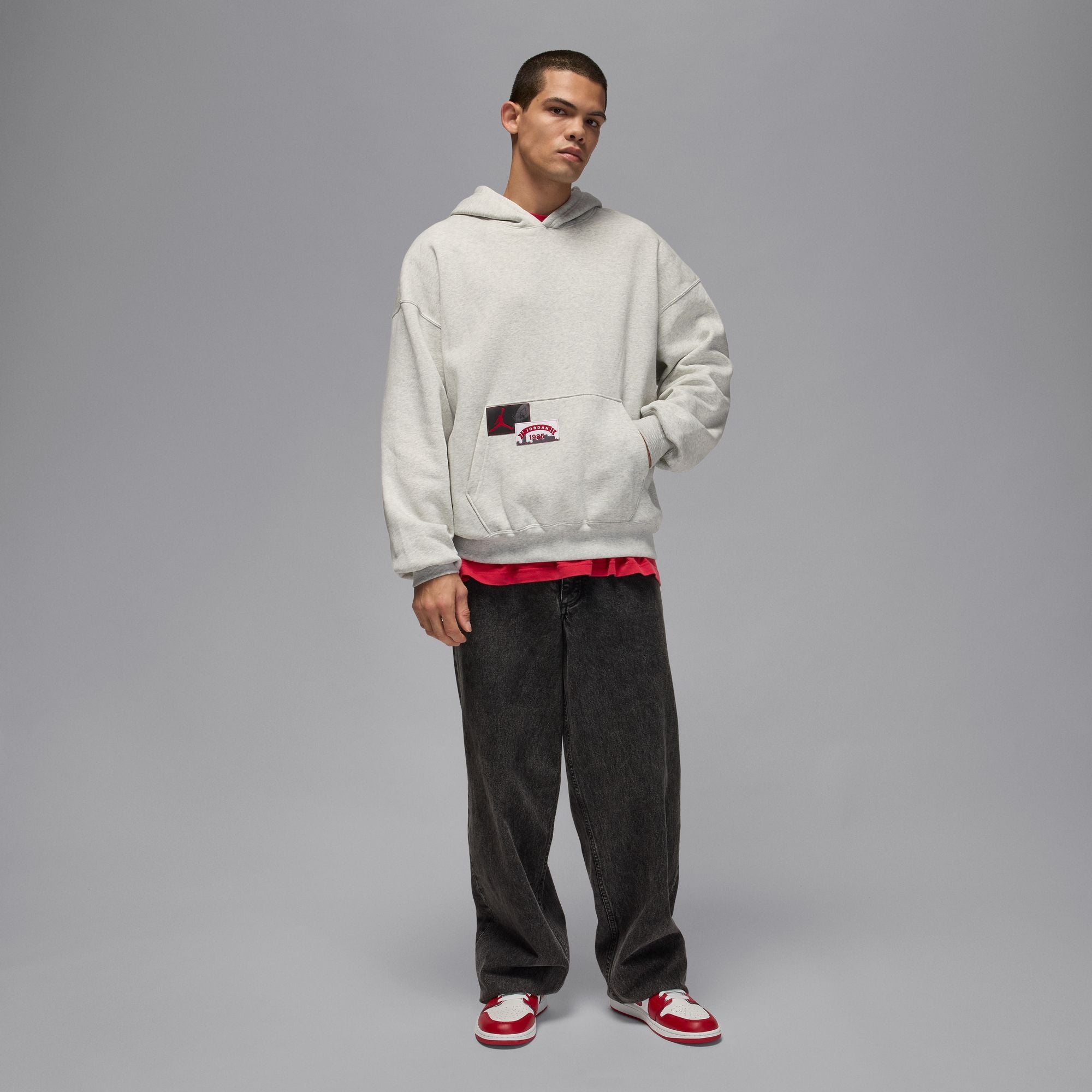 Mens Jordan Brooklyn Oversized Pullover Fleece Hoodie - Grey 8