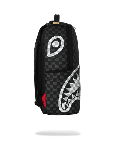 Sprayground Back And White Drip Check Shark Backpack