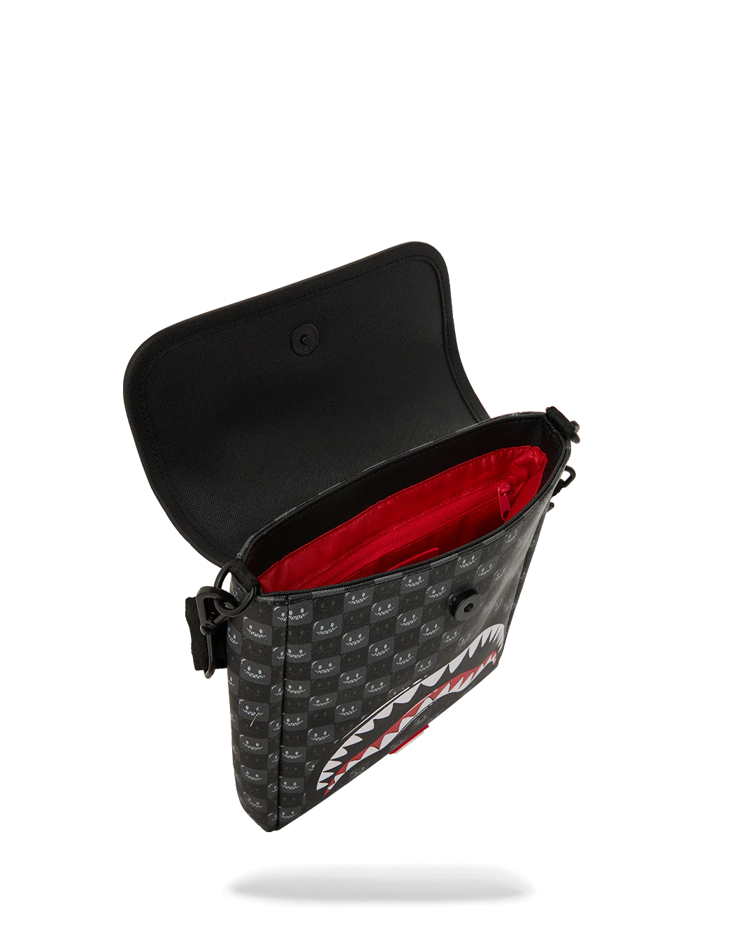 Sprayground Sharks In Paris WTF Bubbly Black Check Messenger Sling