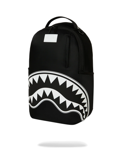 Sprayground Shark Central White Stencil Shark Black Nylon Back Backpack