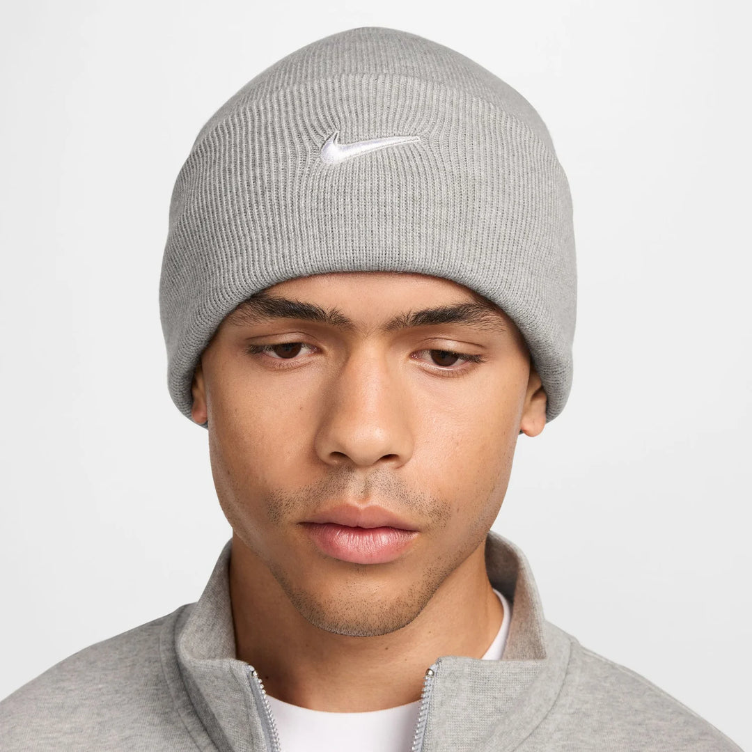 Nike Peak Swoosh Beanie Hat - Dark Grey Heather/White 3