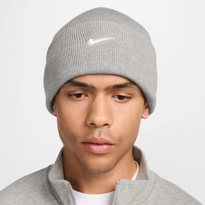 Nike Peak Swoosh Beanie Hat - Dark Grey Heather/White 3
