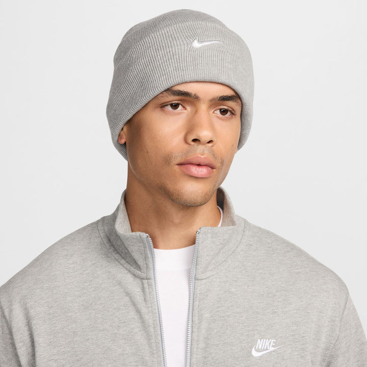 Nike Peak Swoosh Beanie Hat - Dark Grey Heather/White 2