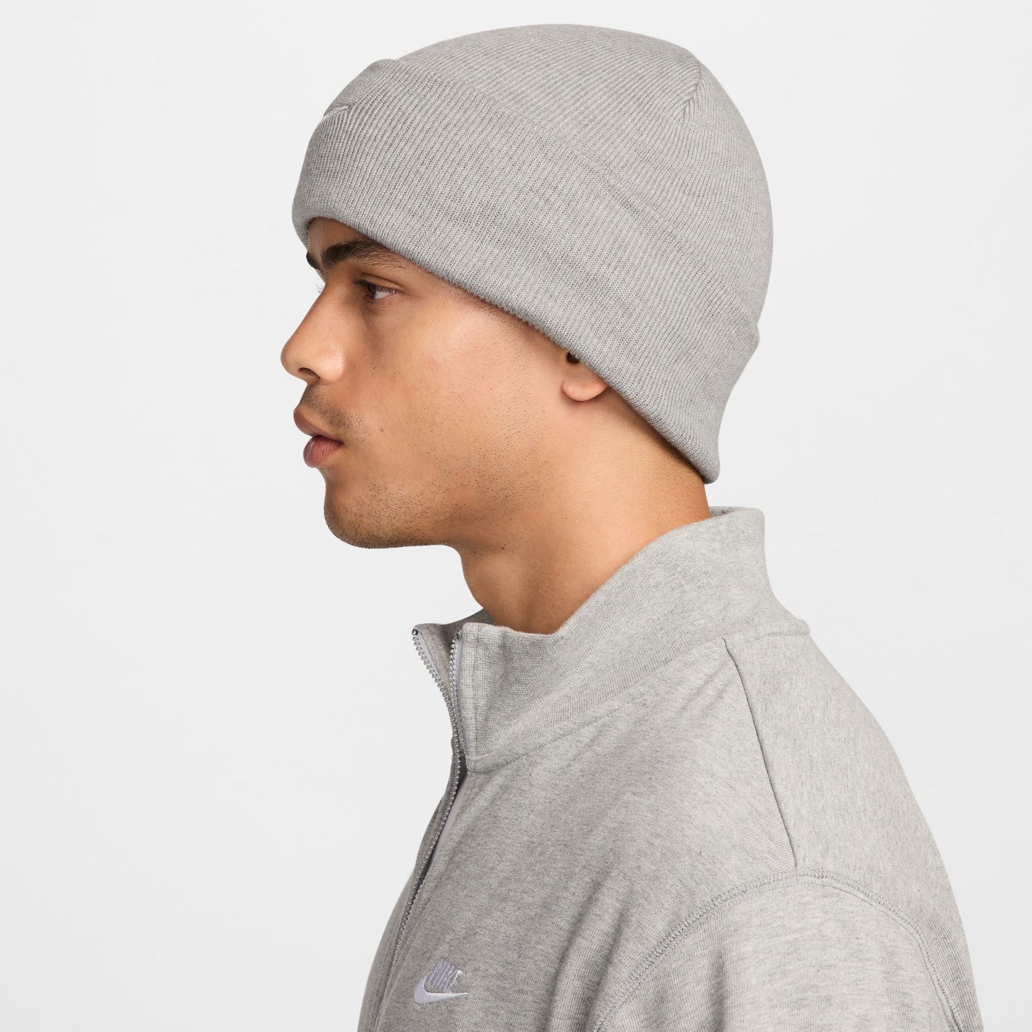 Nike Peak Swoosh Beanie Hat - Dark Grey Heather/White 5