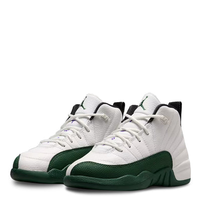 Little Kid's Air Jordan 12 Retro Bucks Summit White/Gorge Green-Black-Fierce Purple 151186-103