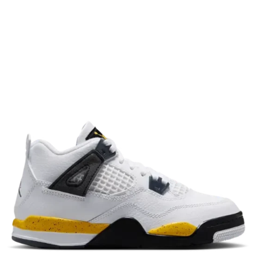 Little Kid's Air Jordan 4 Retro White/Tour Yellow-Dark Blue Grey-Black BQ7669-102