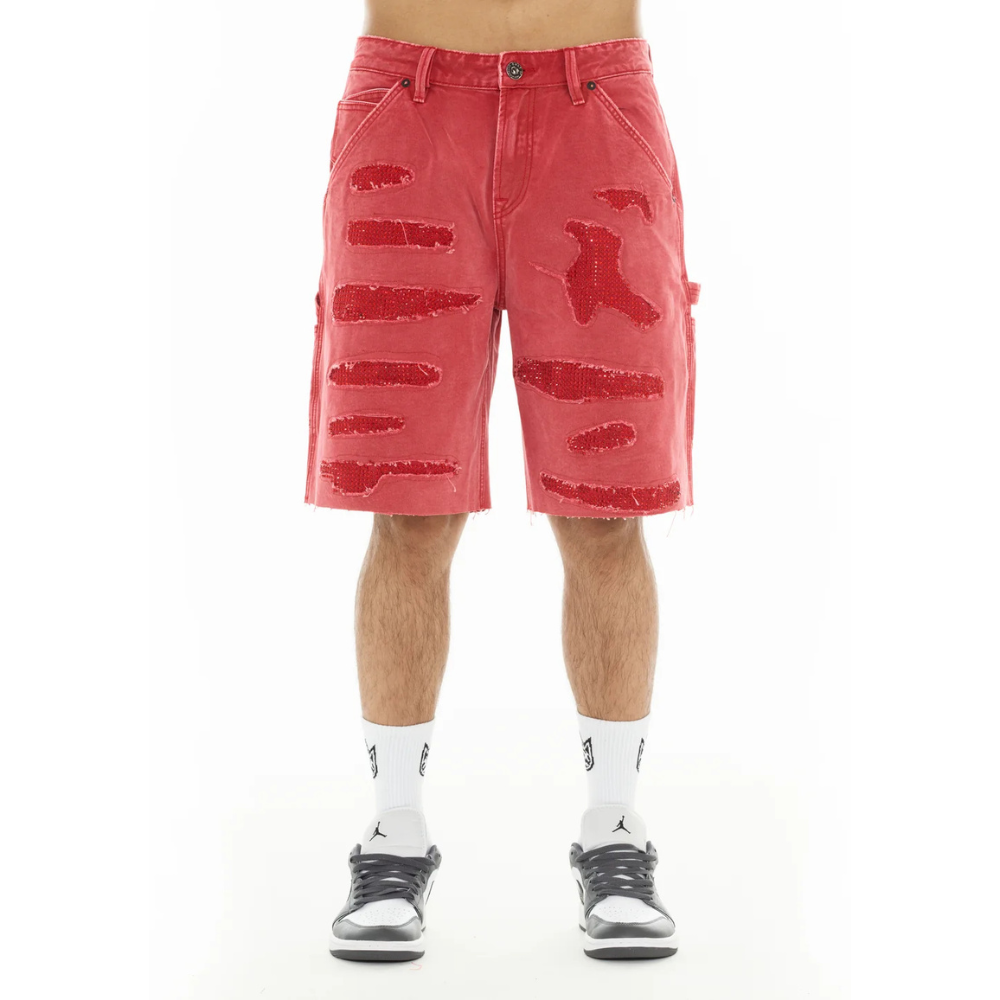 Men's Cult Of Individuality Grunge Carpenter Shorts in Red Canvas