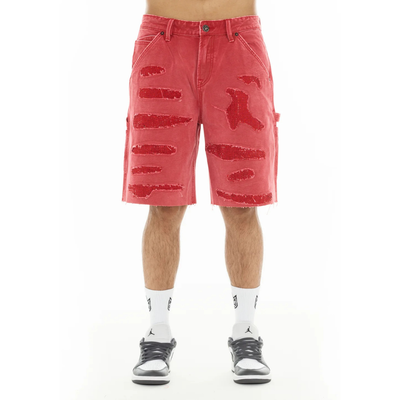 Men's Cult Of Individuality Grunge Carpenter Shorts in Red Canvas