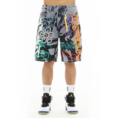 Men's Cult of Individuality Grunge Shorts in Graffiti