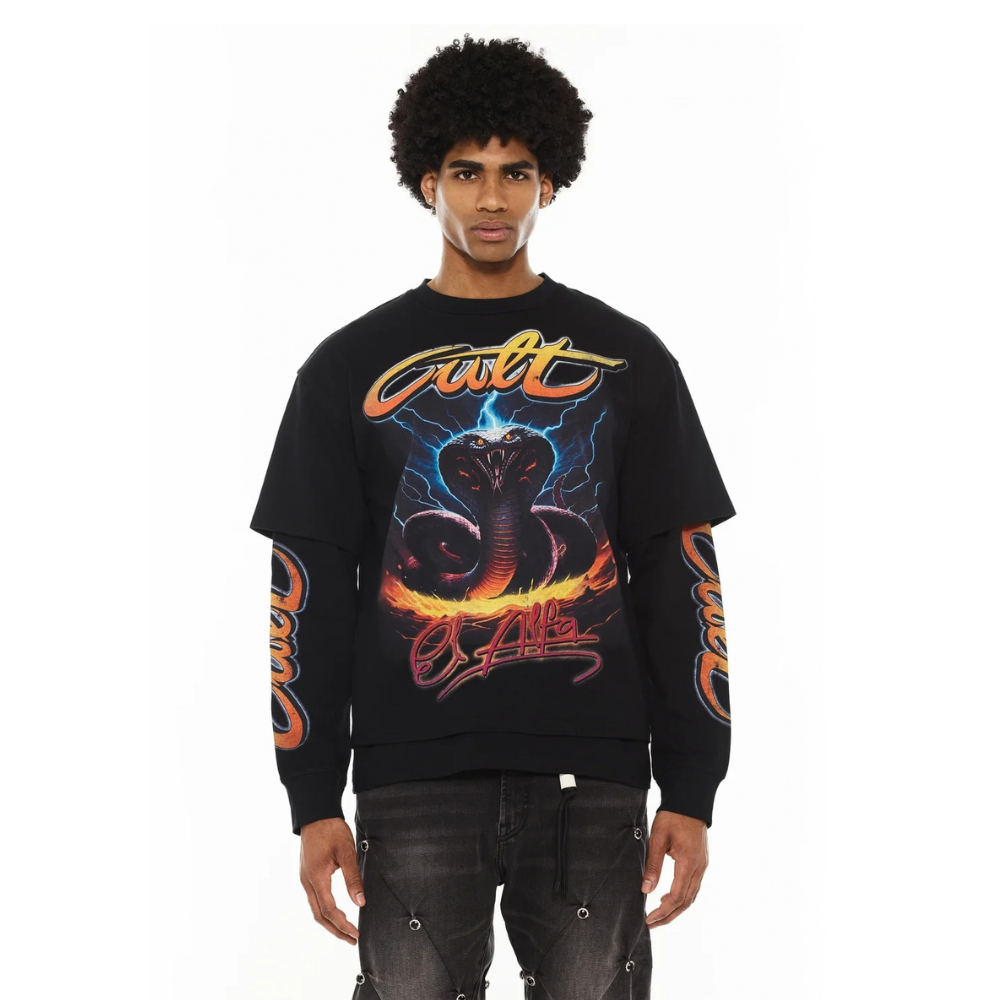 Men's Cult of Individuality El Alfa Premium Long Sleeve Thermal Shirt "Cobra" in Black