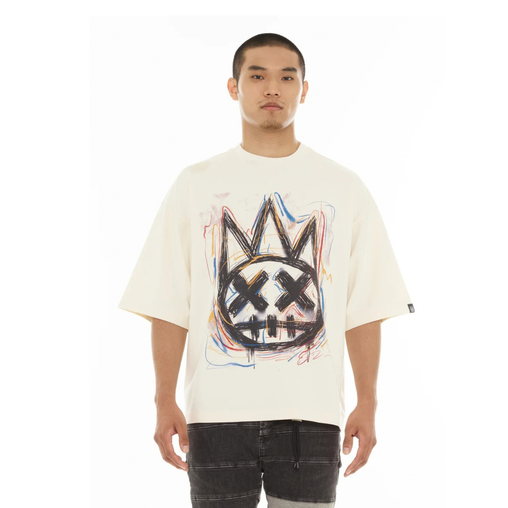 Men's Cult Of Individuality Oversized Short Sleeve Crew Neck Tee "Scribble Logo" in Winter White