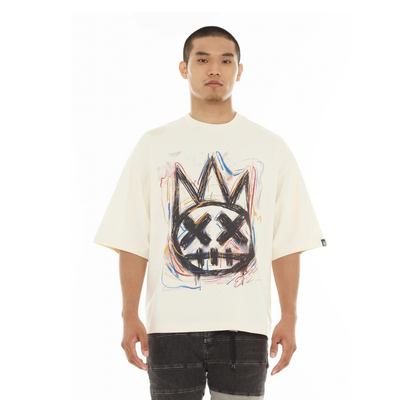 Men's Cult Of Individuality Oversized Short Sleeve Crew Neck Tee "Scribble Logo" in Winter White