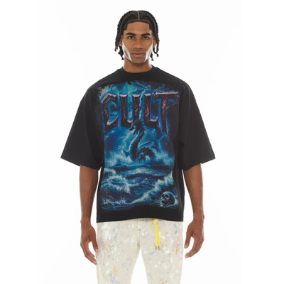 Men's Cult Of Individuality Oversized Short Sleeve Crew Neck Tee "Sea Of Sorrow" in Black