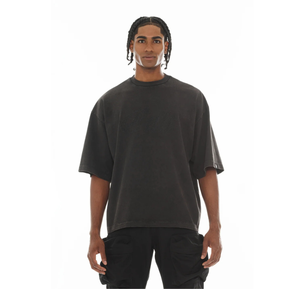 Men's Cult of Individuality Oversized Short Sleeve Crew Neck Tee "Metal Logo" in Vintage Charcoal