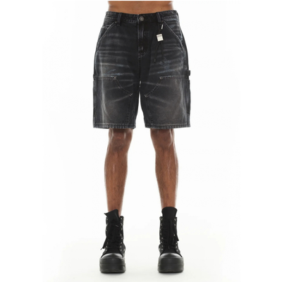 Men's Cult of Individuality Grunge Carpenter Shorts in Black Canvas