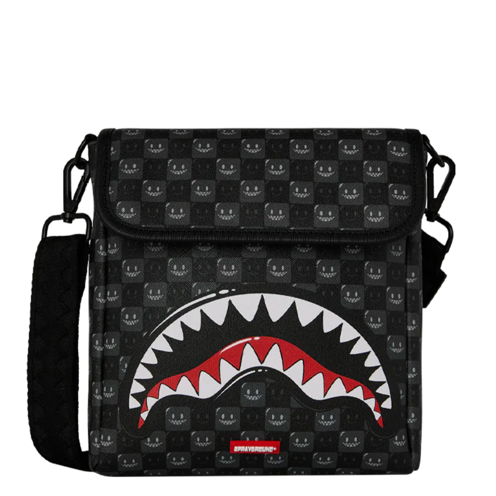 Sprayground Sharks In Paris WTF Bubbly Black Check Messenger Sling