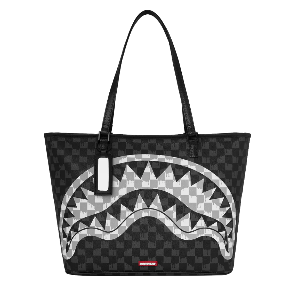 Sprayground Black And White Drip Check Shark Tote