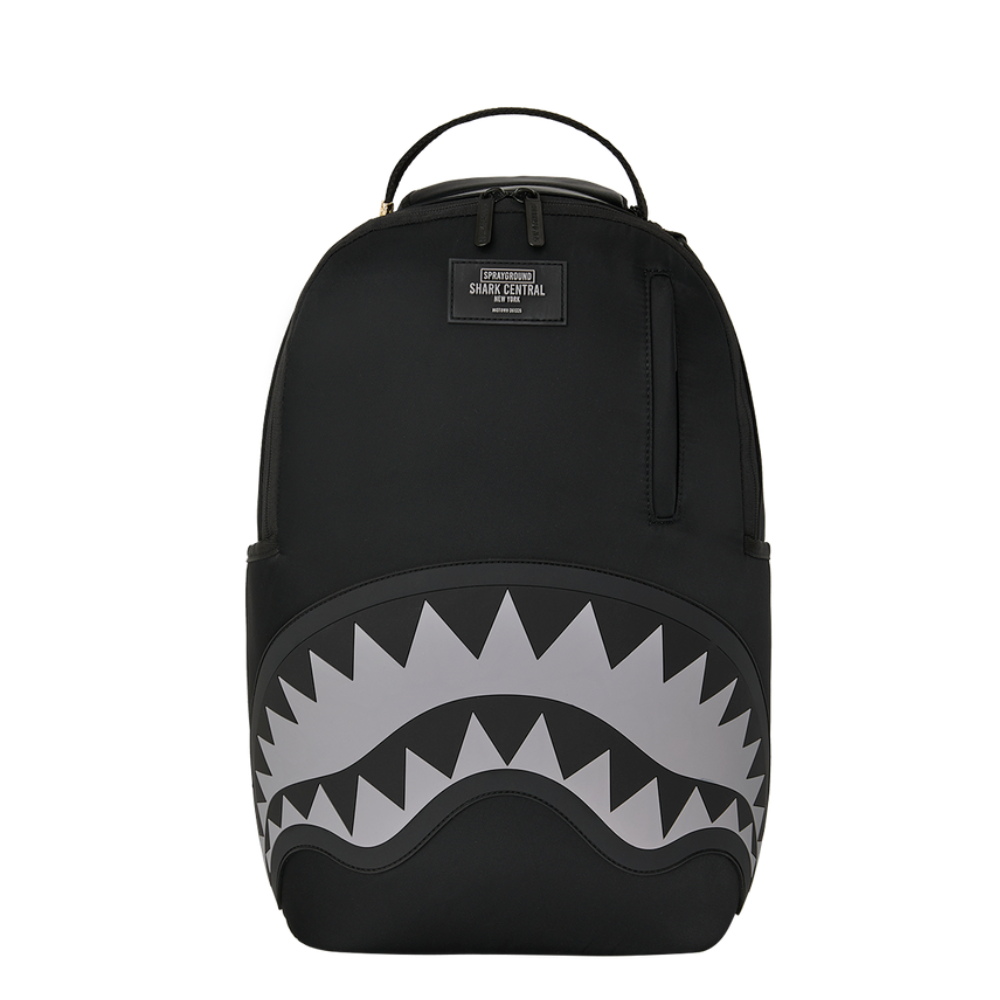 Sprayground Shark Central Black Nylon Gray Embossed Backpack