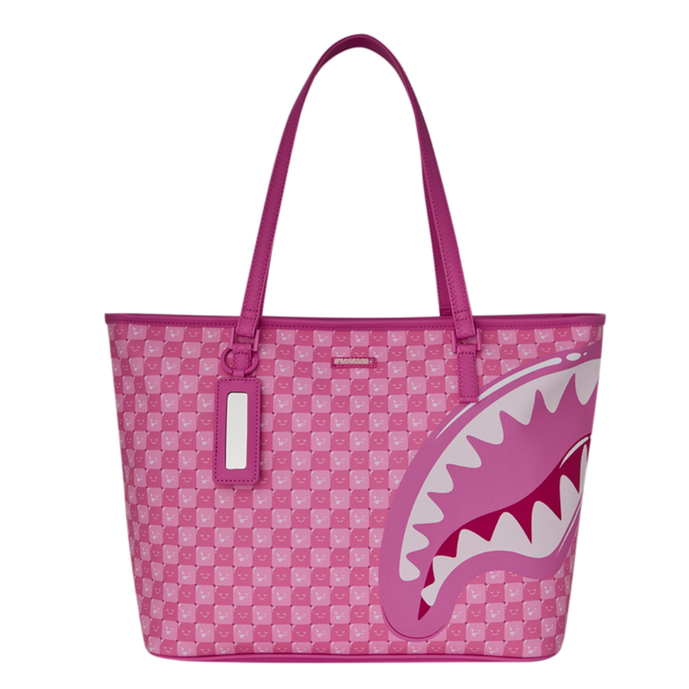 Sprayground Pink New Check Faces Tote - Pink & White