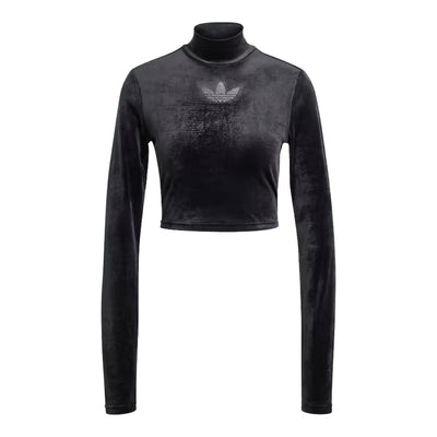 adidas Long Sleeve Rhinestone Trefoil Velvet Crop Top 1