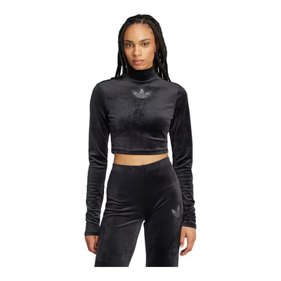 adidas Long Sleeve Rhinestone Trefoil Velvet Crop Top 2