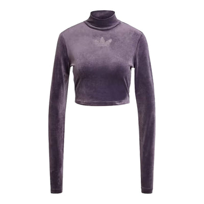 adidas Long Sleeve Rhinestone Trefoil Velvet Crop Top 1