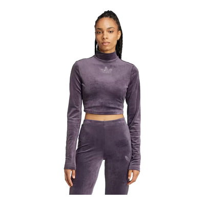adidas Long Sleeve Rhinestone Trefoil Velvet Crop Top 2