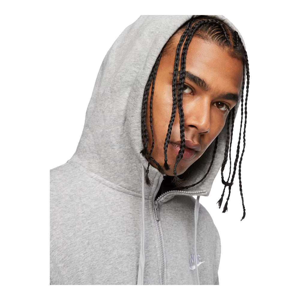 Men's Nike Sportswear Club Fleece Full Zip Hoodie Dark Grey Heather/Matte Silver/White BV2645-063