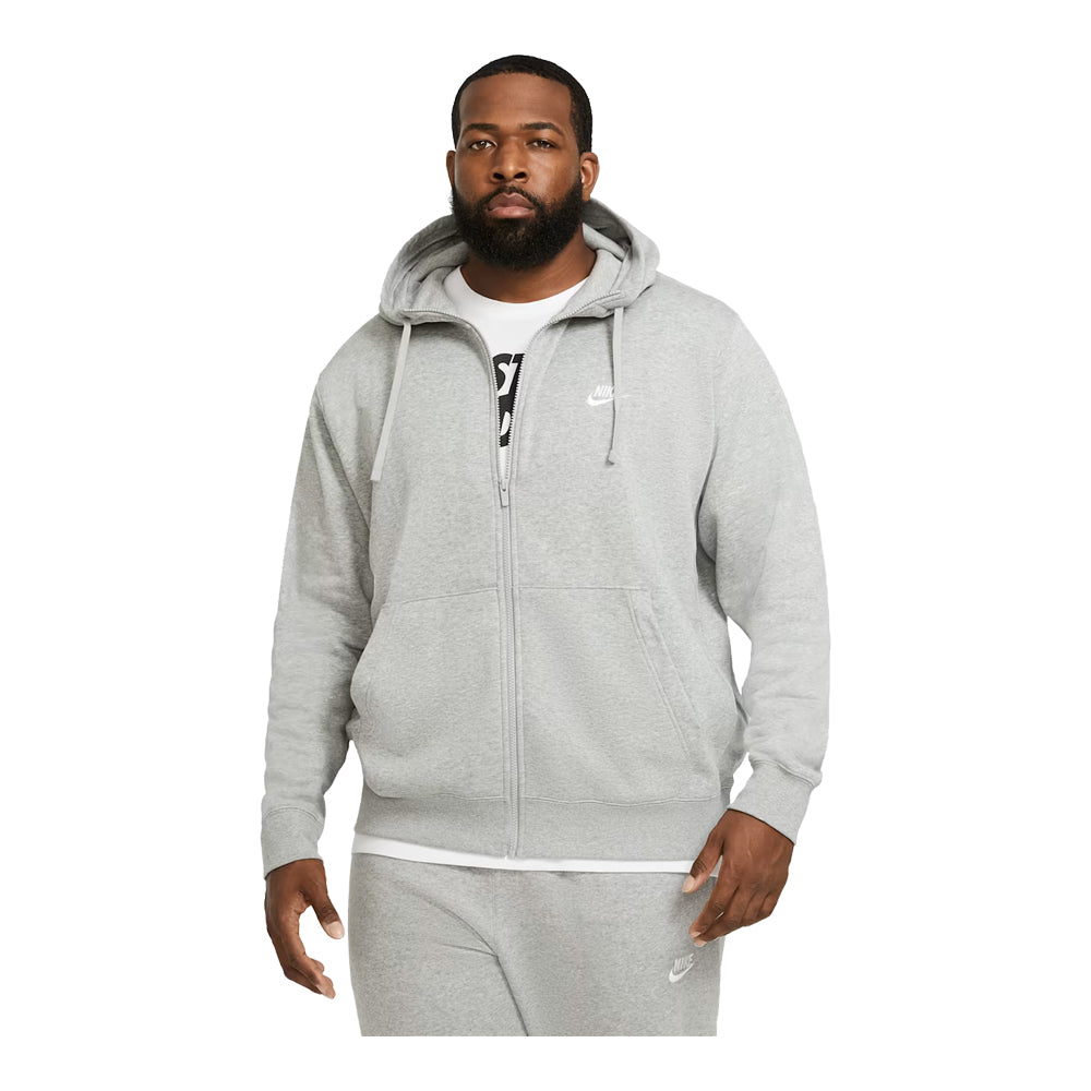 Men's Nike Sportswear Club Fleece Full Zip Hoodie Dark Grey Heather/Matte Silver/White BV2645-063