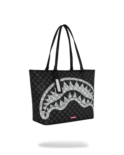 Sprayground Black And White Drip Check Shark Tote