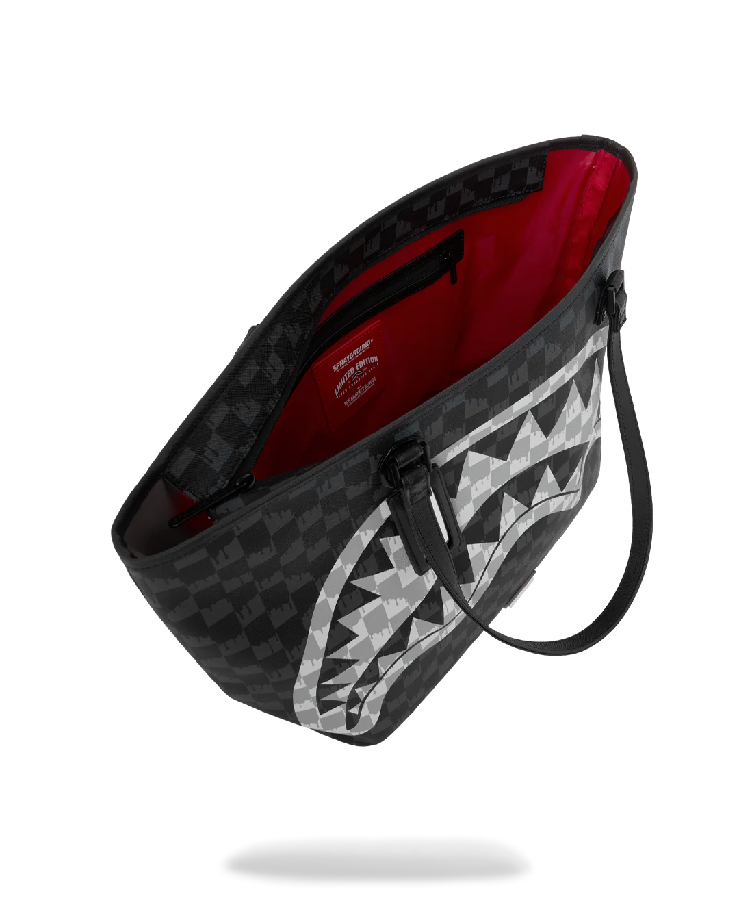 Sprayground Black And White Drip Check Shark Tote