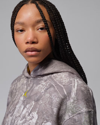 Women's Jordan Brooklyn Realtree Cropped Pullover Hoodie White/Bright Citron IU7251-100