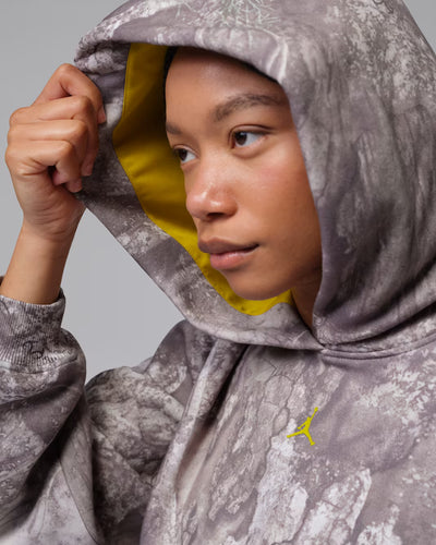 Women's Jordan Brooklyn Realtree Cropped Pullover Hoodie White/Bright Citron IU7251-100