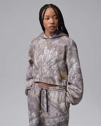 Women's Jordan Brooklyn Realtree Cropped Pullover Hoodie White/Bright Citron IU7251-100