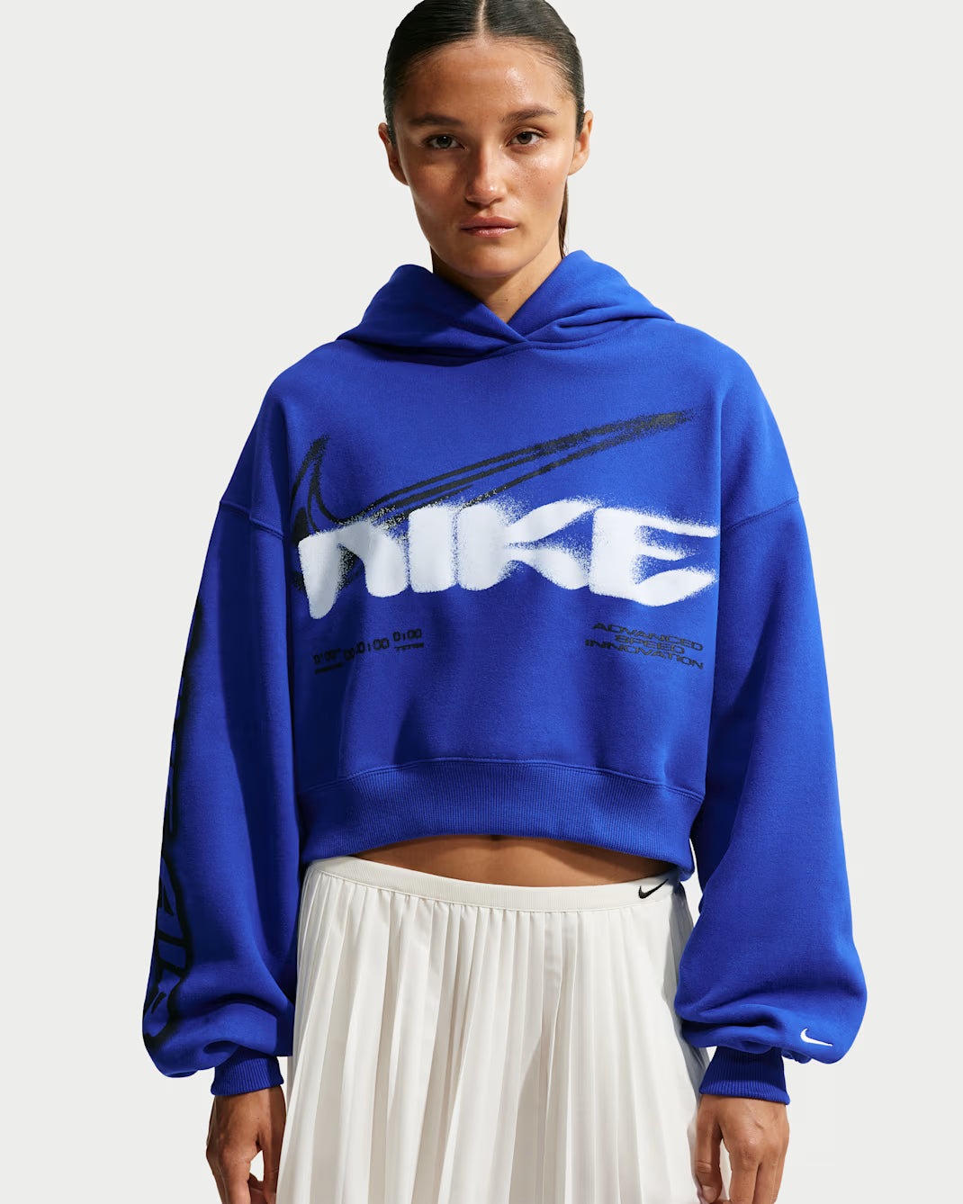 Women's Nike Studio Fleece Medium Weight Cropped Oversized Pullover Hoodie Old Royal/Sail IV4952-417