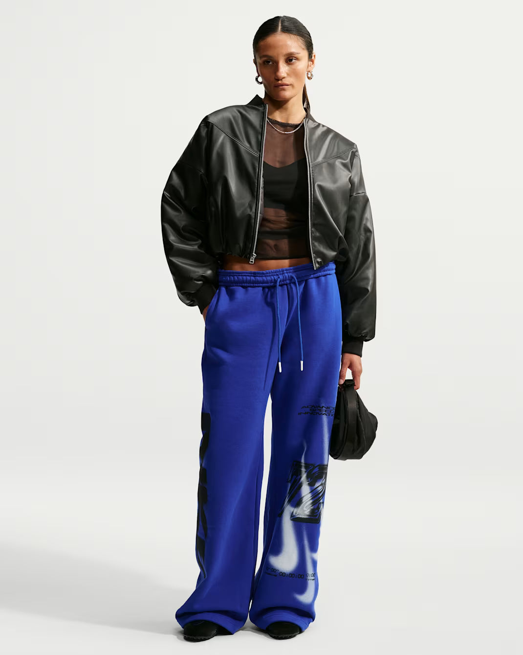 Women's Nike Studio Fleece Medium Weight Oversized High-Rise Straight-Leg Graphic Pants Old Royal/Sail iv4956-417