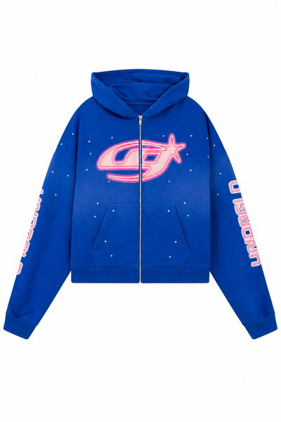 Men's Undergold Act 1 Neon Zip Up Boxy Fit Hoodie Electric Blue act1zipuphdy-blue