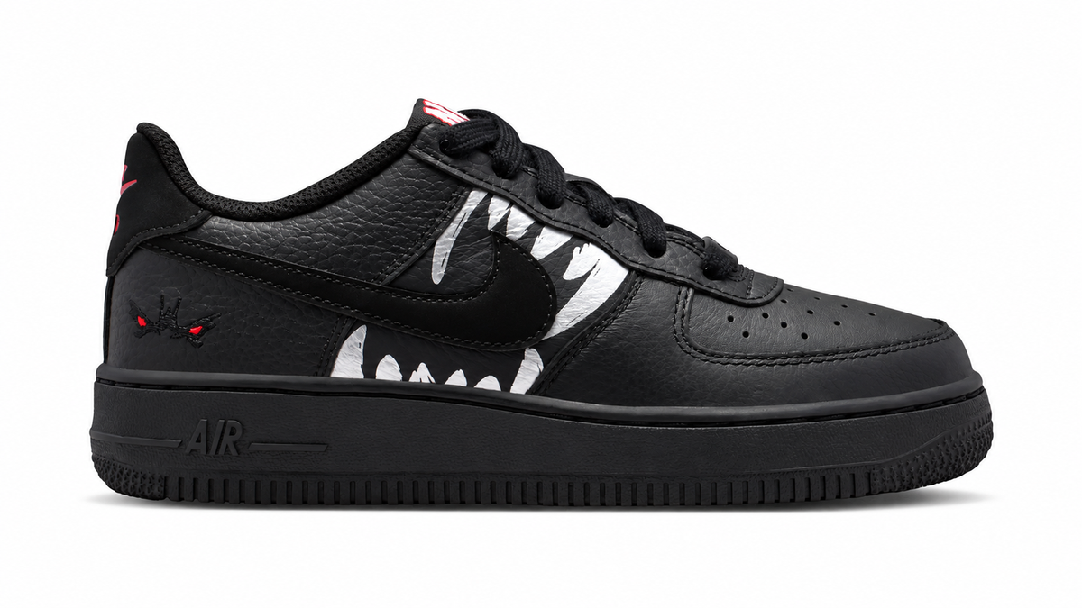 Big Kid's Nike Air Force 1 Black/University Red/Metallic Silver/Black IQ2241-001