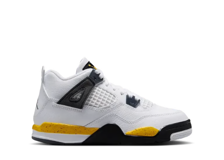 Little Kid's Air Jordan 4 Retro White/Tour Yellow-Dark Blue Grey-Black BQ7669-102