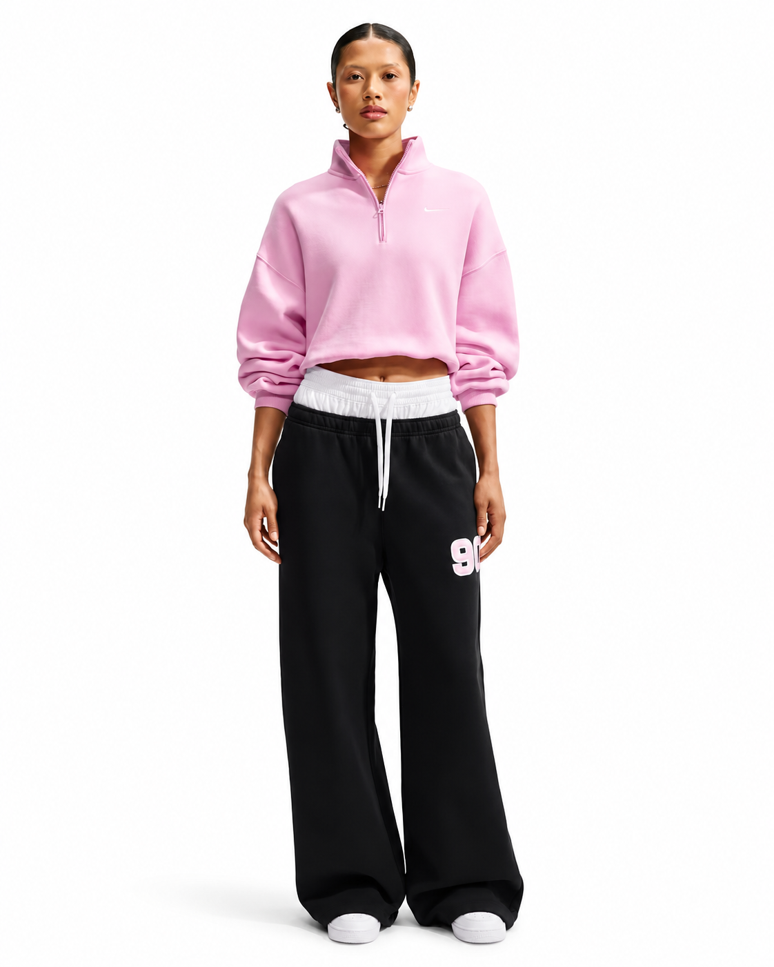 Women's Nike Studio Fleece Oversized 1/4-Zip Cropped Top Pink Rise/Sail IM8501-621