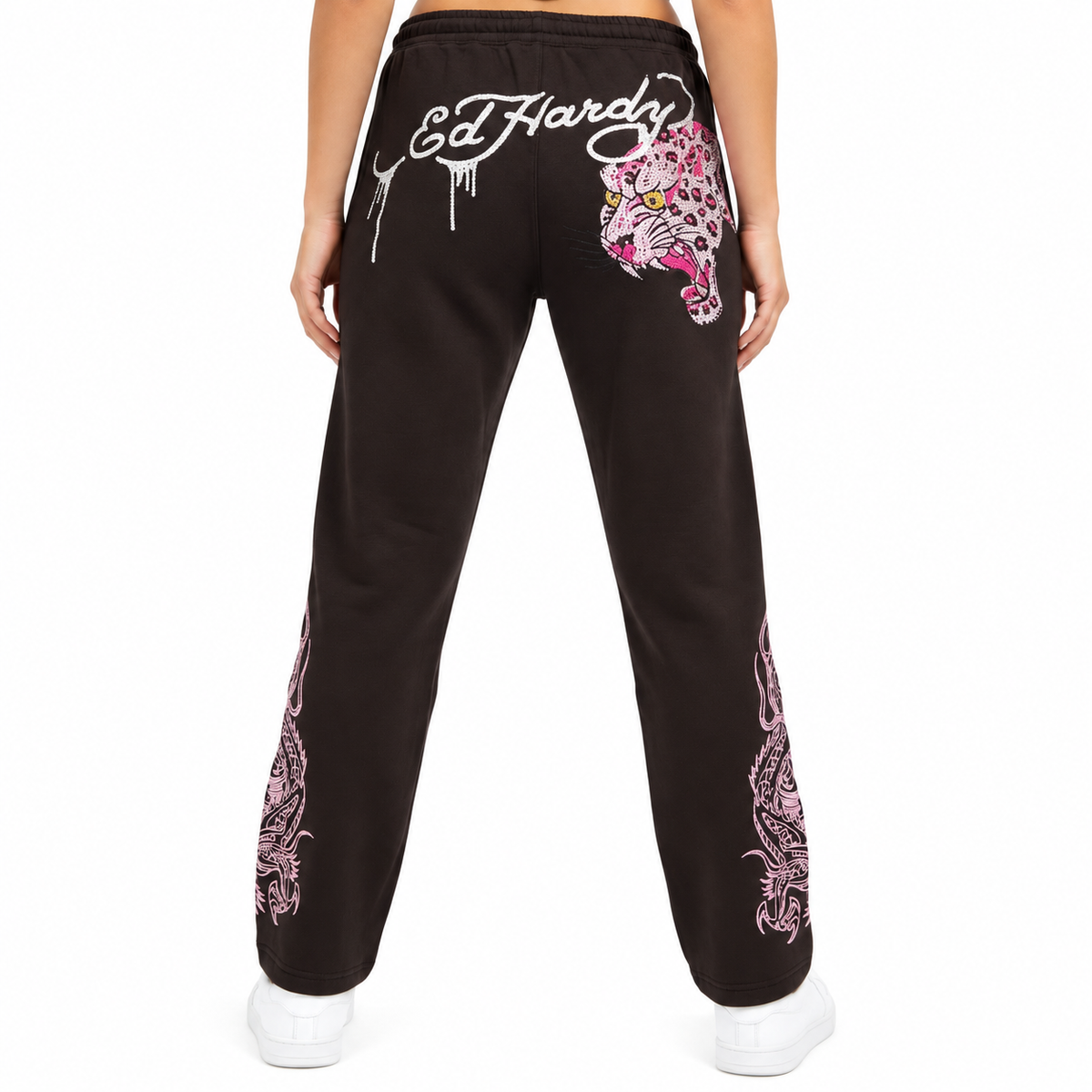 Women's Ed Hardy Leopard Rhinestone Sweatpant Espresso/Pink EHW8200-106RS