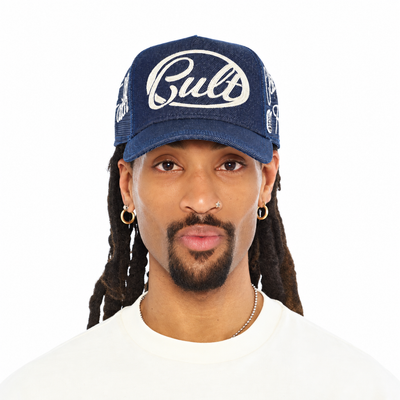 Men's Cult Of Individuality Raw Denim Community Trucker Hat Blue 626bc-ch53a-raw
